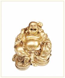 Χρυσός γελαστός Βούδας επάνω σε κερματα διακοσμητική φιγούρα-9 εκ