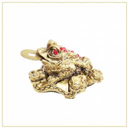 Feng Shui Βάτραχος Ευημερίας με μεταλλικό κέρμα και κόκκινα πετράδια -4 εκ