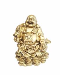 Τυχερός γελαστός χρυσός Βούδας με νομίσματα τύχης- φιγούρα -14 εκ