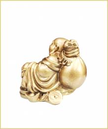 Χρυσός γελαστός Βούδας επάνω σε κερματα διακοσμητική φιγούρα-9 εκ